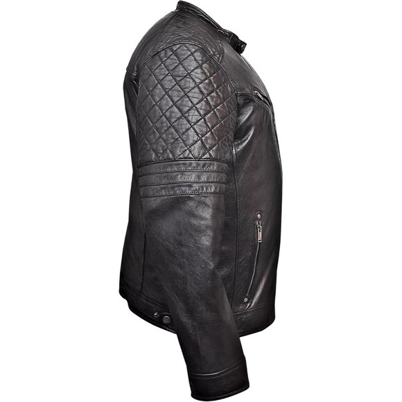 100% Sheep Leather Jacket Men Black Biker Motorcycle Casual Real Leather Wear - Picture 2 of 7